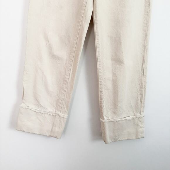 ZARA High Rise Cuffed Straight Leg Pants Cream 00 - Picture 3 of 8